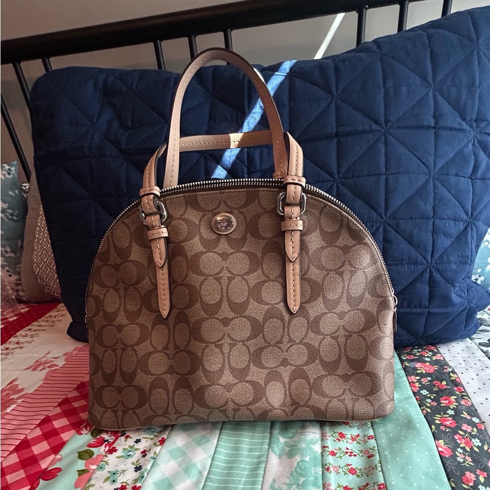 COACH Peyton Signature Monogram Coated Canvas and Leather Cora Domed Satchel